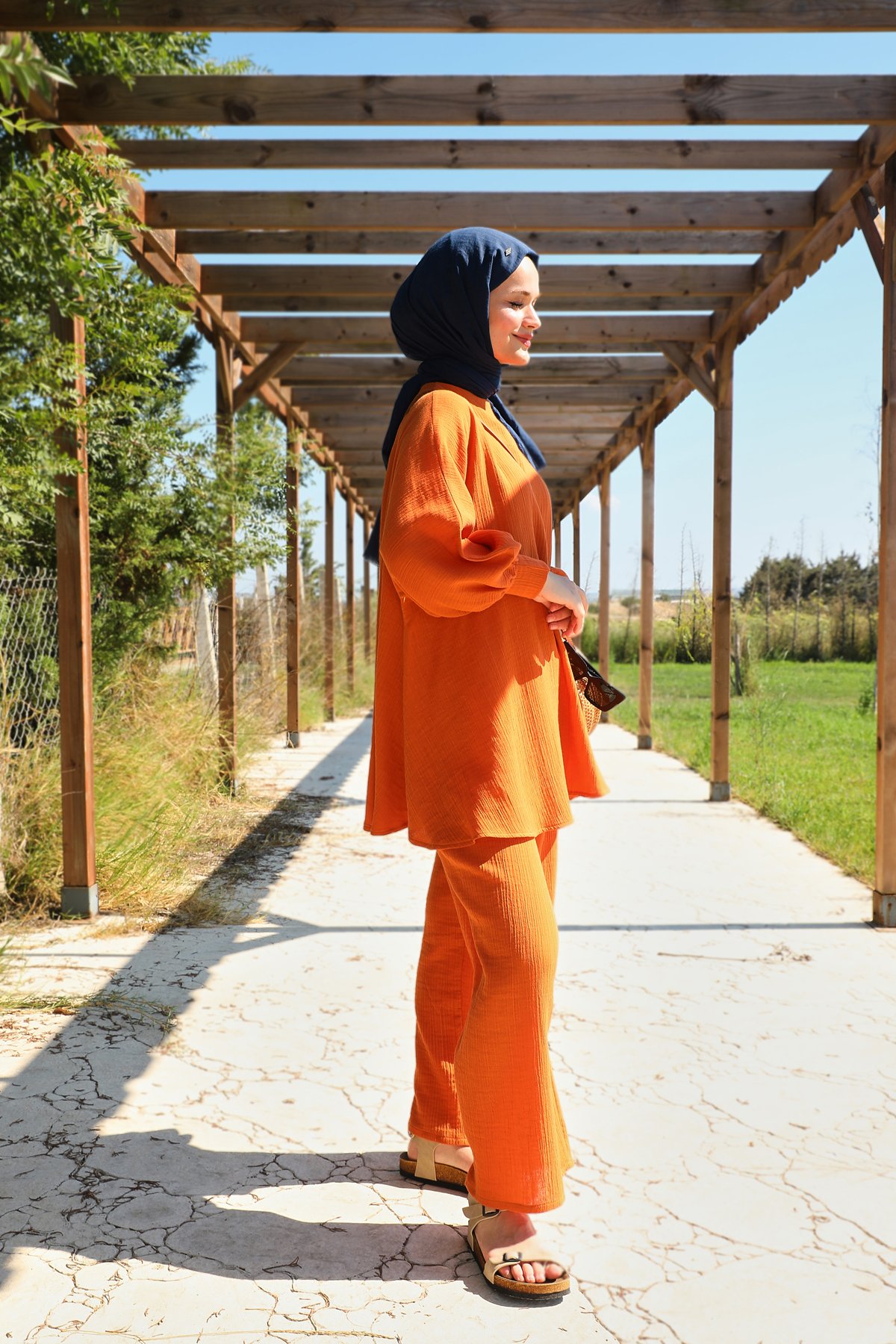 Müslin Pantolonlu Salaş Takım - turuncu