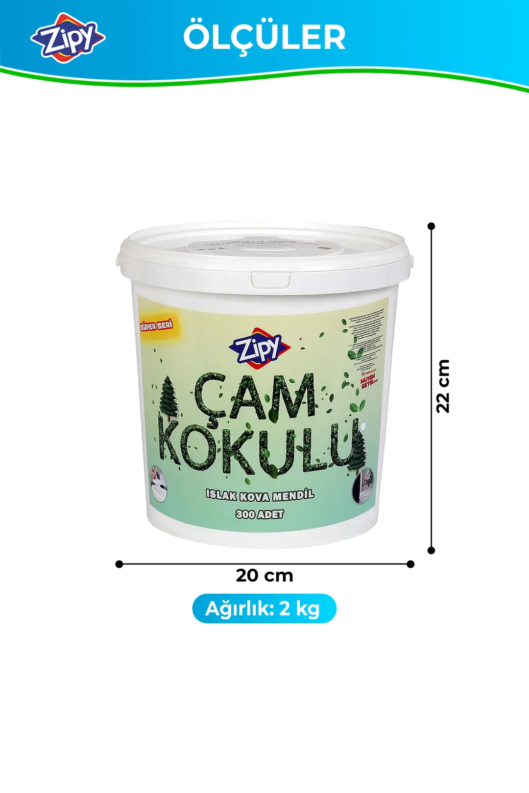 Çam Kokulu Islak Yüzey Temizlik Havlusu Kova Mendil 300 Adet