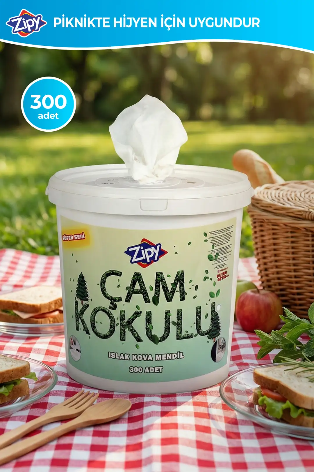 Çam Kokulu Islak Yüzey Temizlik Havlusu Kova Mendil 300 Adet