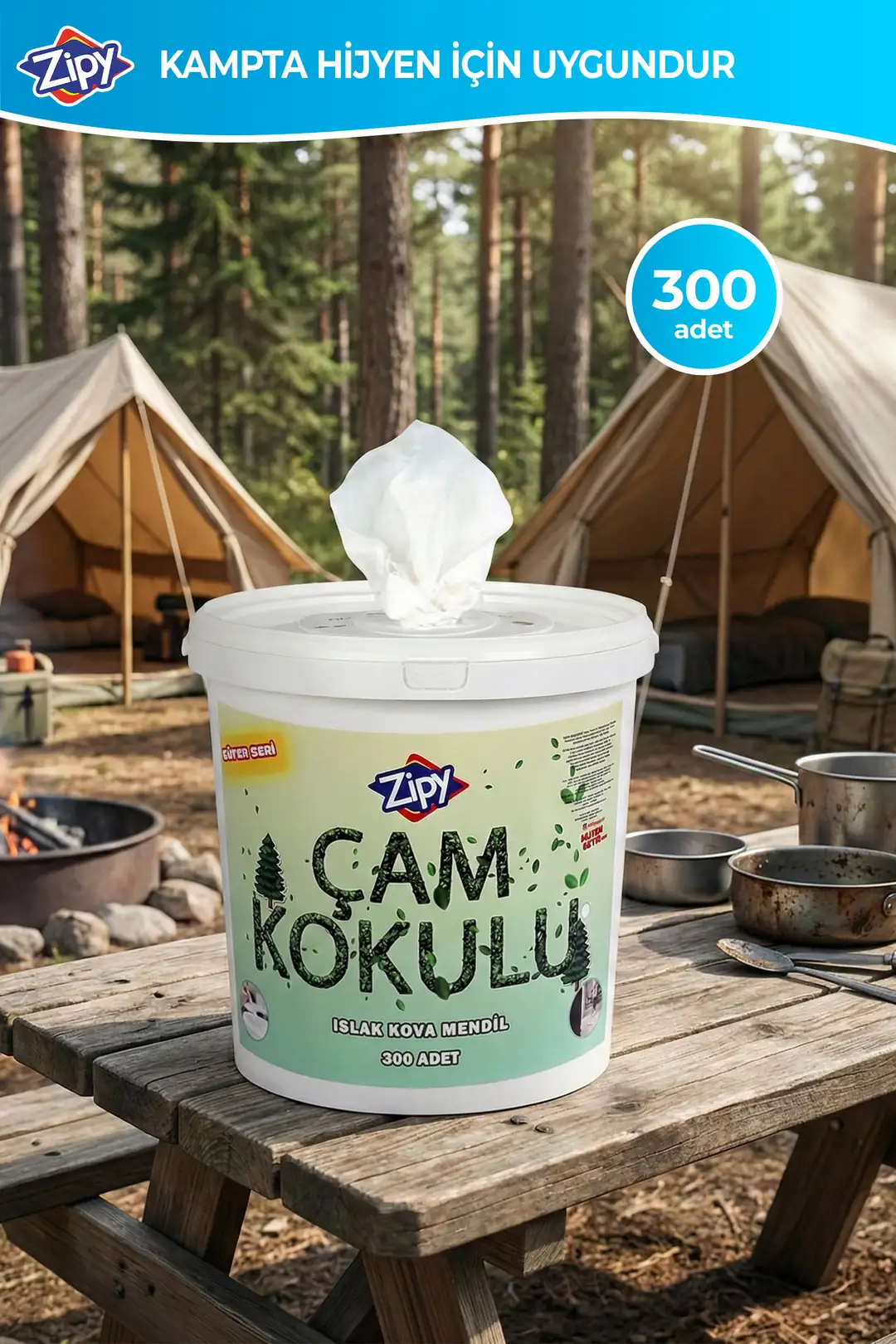 Çam Kokulu Islak Yüzey Temizlik Havlusu Kova Mendil 300 Adet