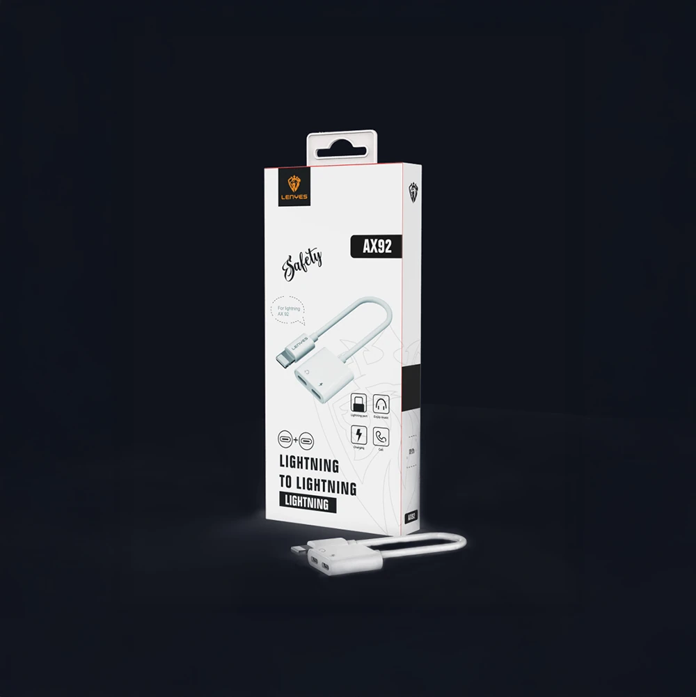 Lenyes AX92 Lightning to Lightning 2in1 Şarj ve Kulaklık Dönüştürücü Adaptör