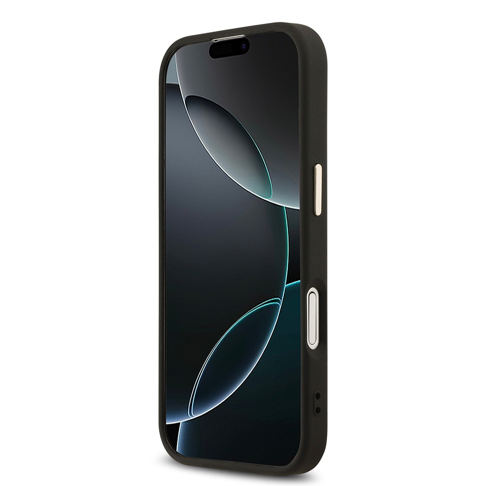 Apple iPhone 17 Kılıf Guess Orjinal Lisanslı M-safe Şarj Özellikli Gold Metal Kamera Çerçeveli Taşlı Üçgen Logo 4G Desenli Kapak