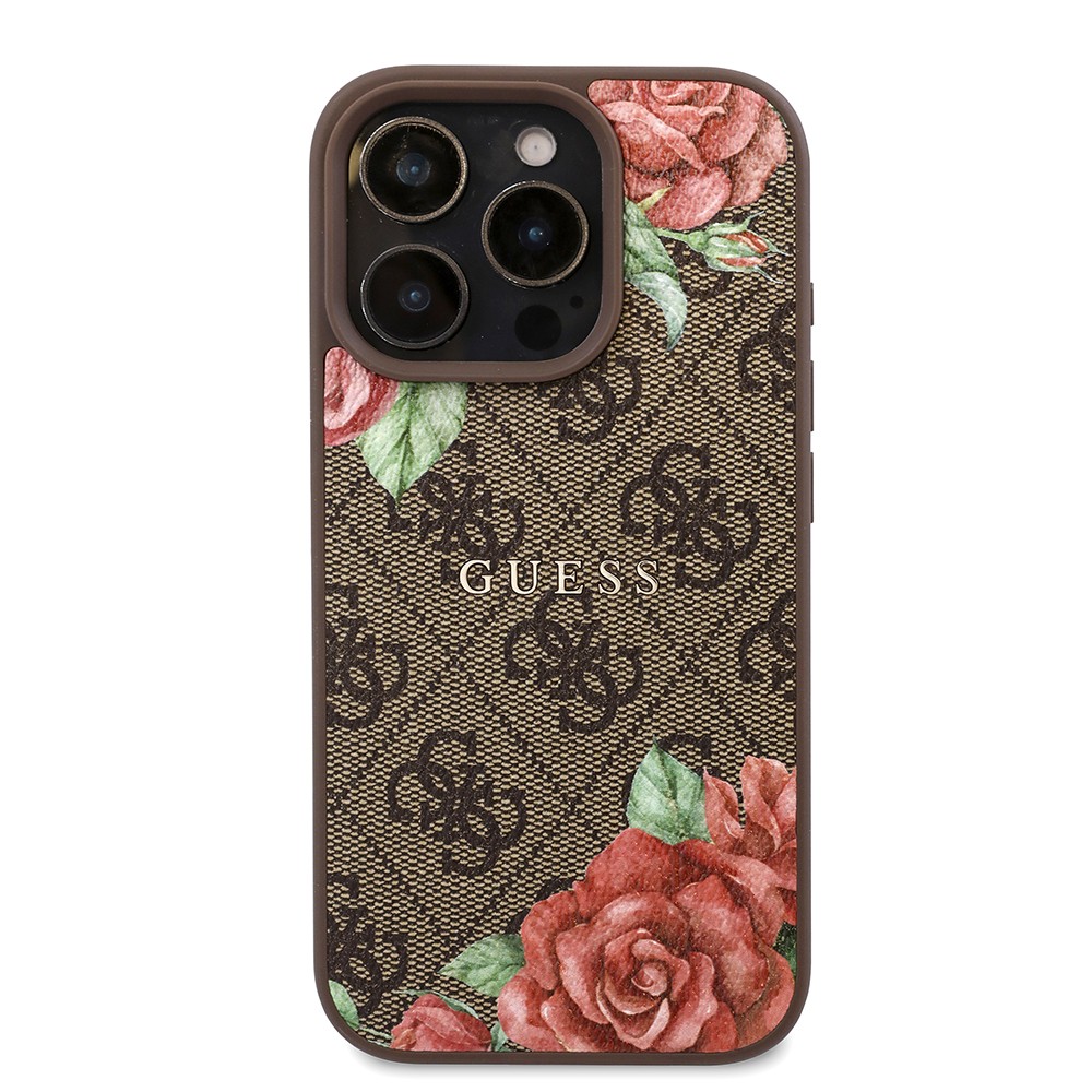 iPhone 16 Pro Kılıf Guess Orjinal Lisanslı Magsafe Şarj Özellikli Gül Baskılı 4G Desenli Yazı Logolu Kılıf