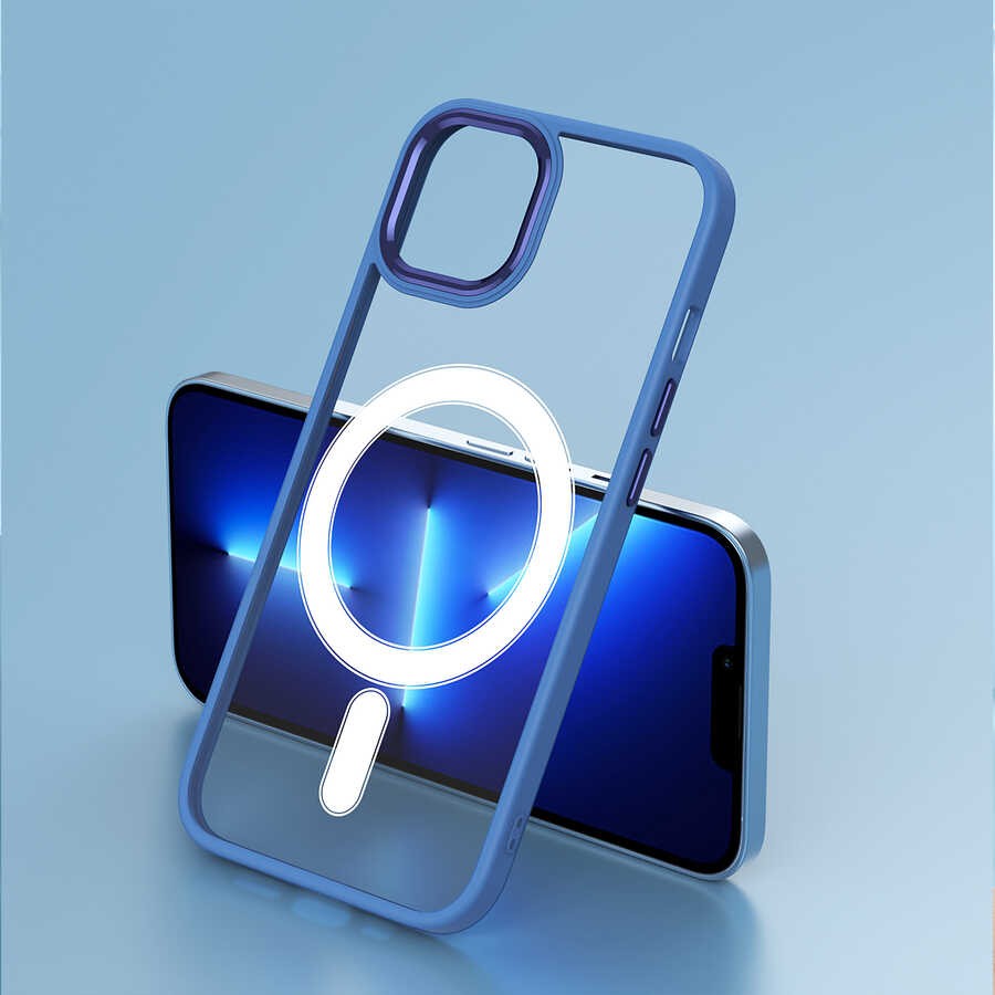 iPhone 13 Kılıf Wireless Şarj Özellikli Zore Krom Magsafe Silikon Kılıf