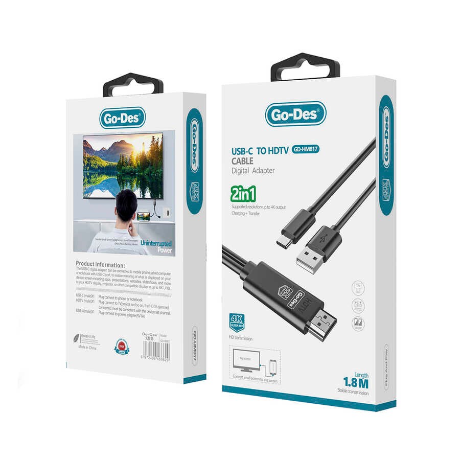 Go Des GD-HM817 2 in 1 4K UHD HDMI Kablo