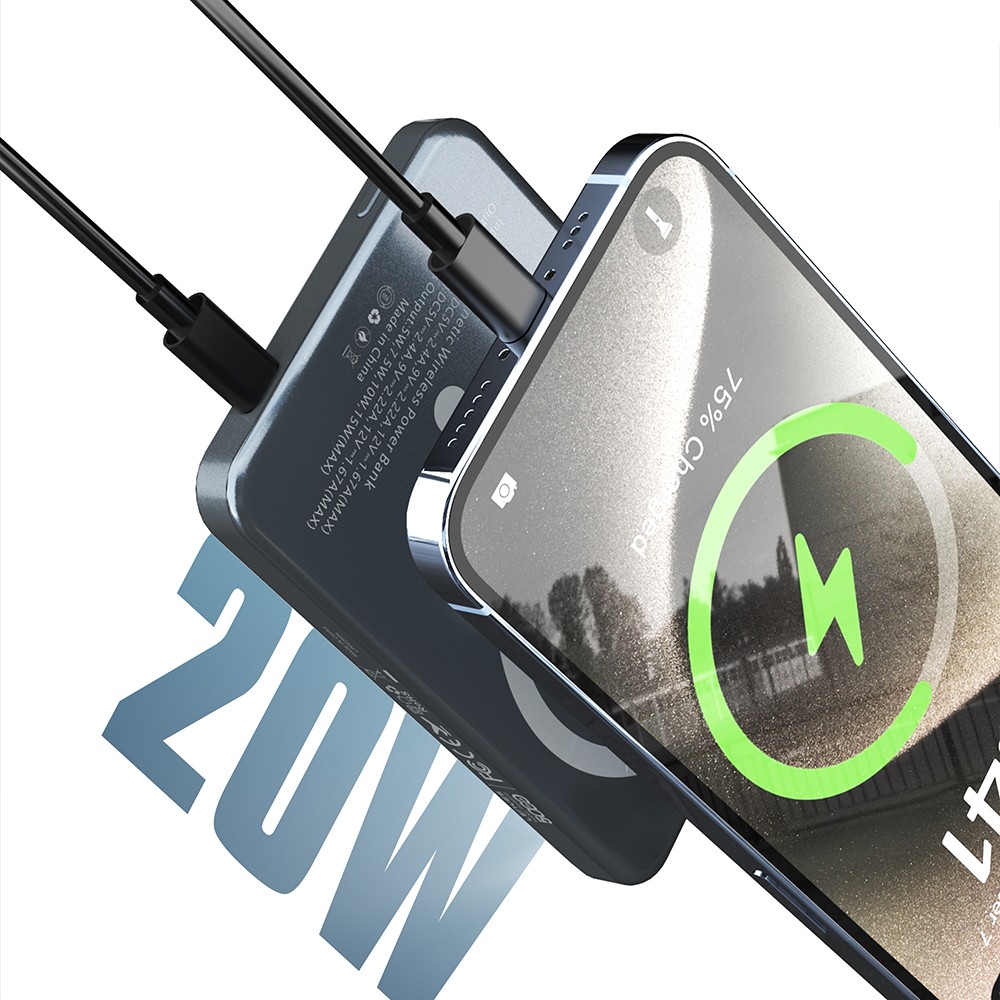 Lenyes PW0007D 20W Dijital LED Ekranlı Yüzük Standlı Wireless Powerbank 15W 5000mAh
