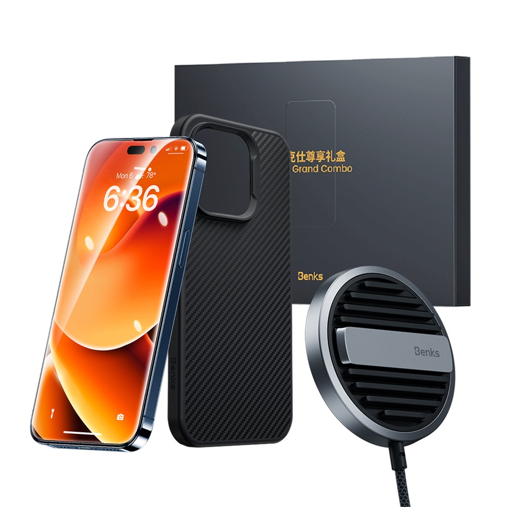 iPhone 14 Pro Max Benks Grand Combo MFM01 3in1 Aksesuar Seti Kılıf-Ekran Koruyucu-Wireless Şarj Aleti