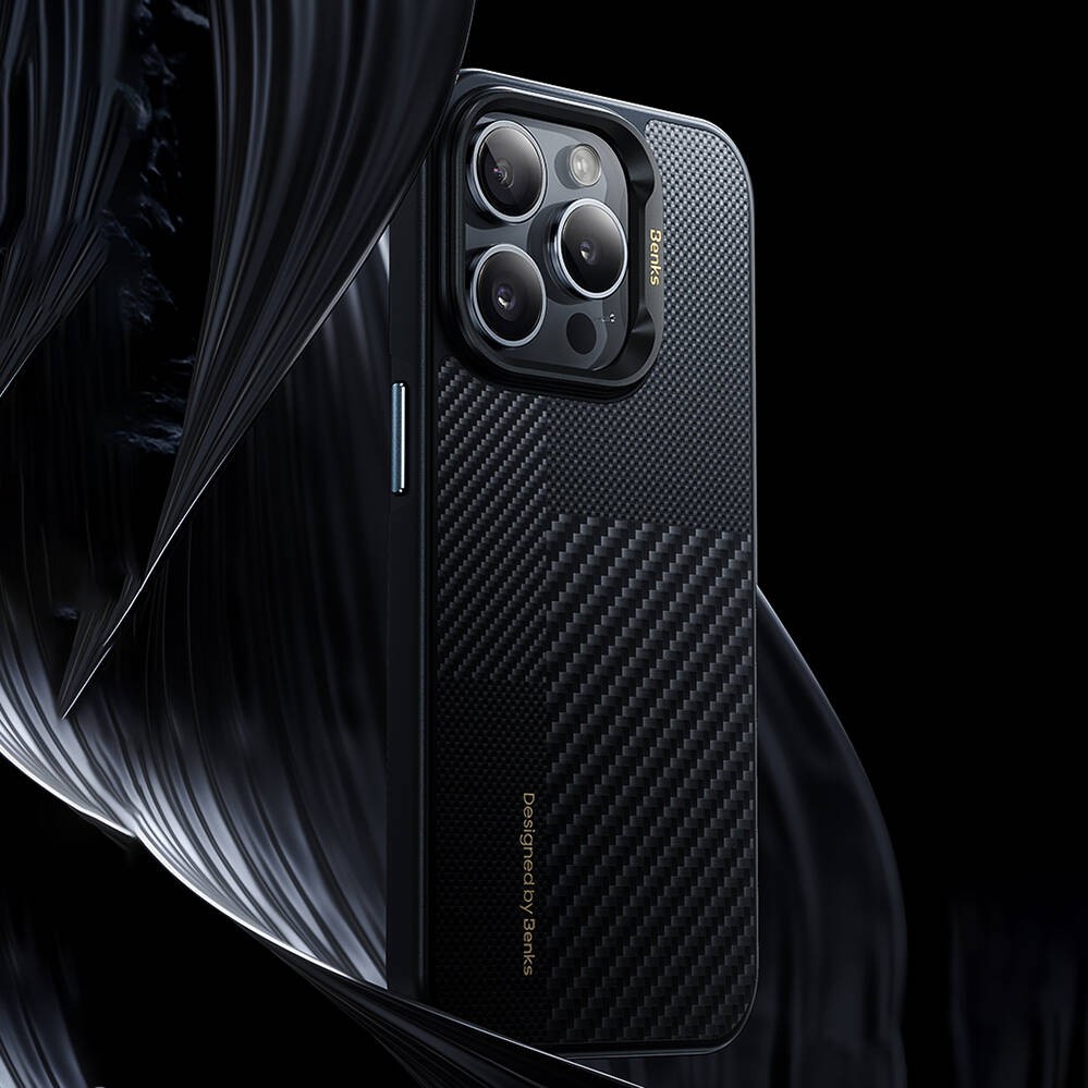 iPhone 16 Pro Max Kılıf Magsafe Şarj Özellikli Karbon Fiber Benks Montage Hybrid ArmorPro Kevlar Kılıf