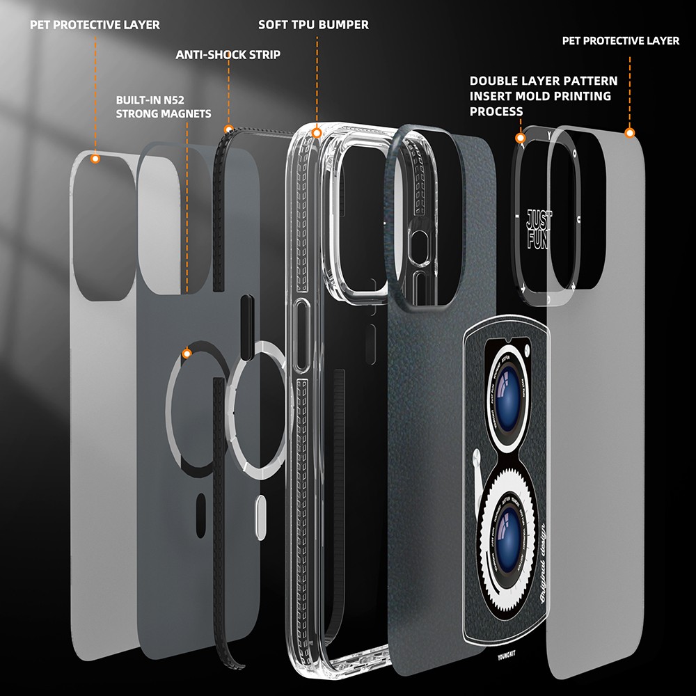 iPhone 14 Pro Kılıf Magsafe Şarj Özellikli Lens Figürlü YoungKit Art Film Serisi Kılıf