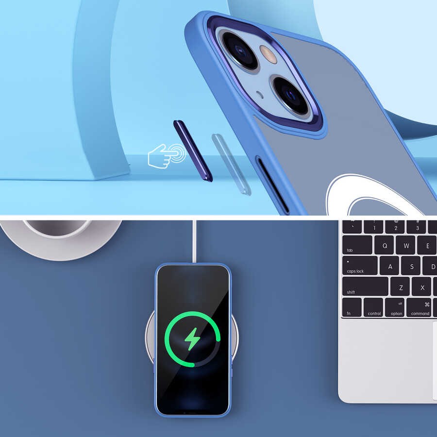 iPhone 13 Kılıf Wireless Şarj Özellikli Zore Krom Magsafe Silikon Kılıf
