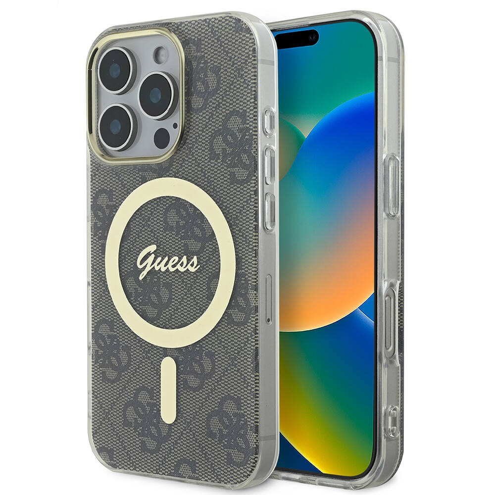 iPhone 16 Pro Max Kılıf Guess Orjinal Lisanslı Magsafe Şarj Özellikli Yazı Logolu 4G Desenli Kılıf