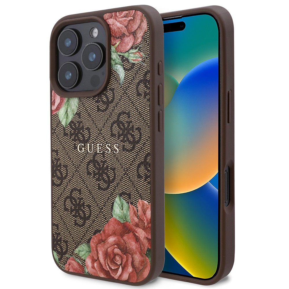 iPhone 16 Pro Kılıf Guess Orjinal Lisanslı Magsafe Şarj Özellikli Gül Baskılı 4G Desenli Yazı Logolu Kılıf