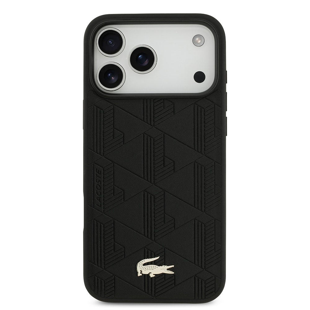 Apple iPhone 17 Pro Max Kılıf Lacoste Orjinal Lisanslı M-safe Şarj Özellikli PU Deri Tasarımlı Karışık Monogram Desenli Kapak