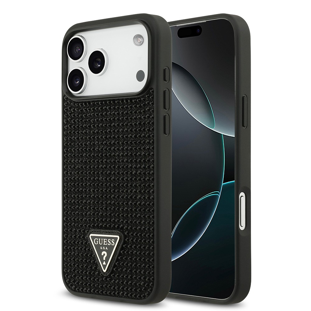 Apple iPhone 17 Pro Max Kılıf Guess Orjinal Lisanslı Taşlı Arka Yüzey Üçgen Logolu Kapak