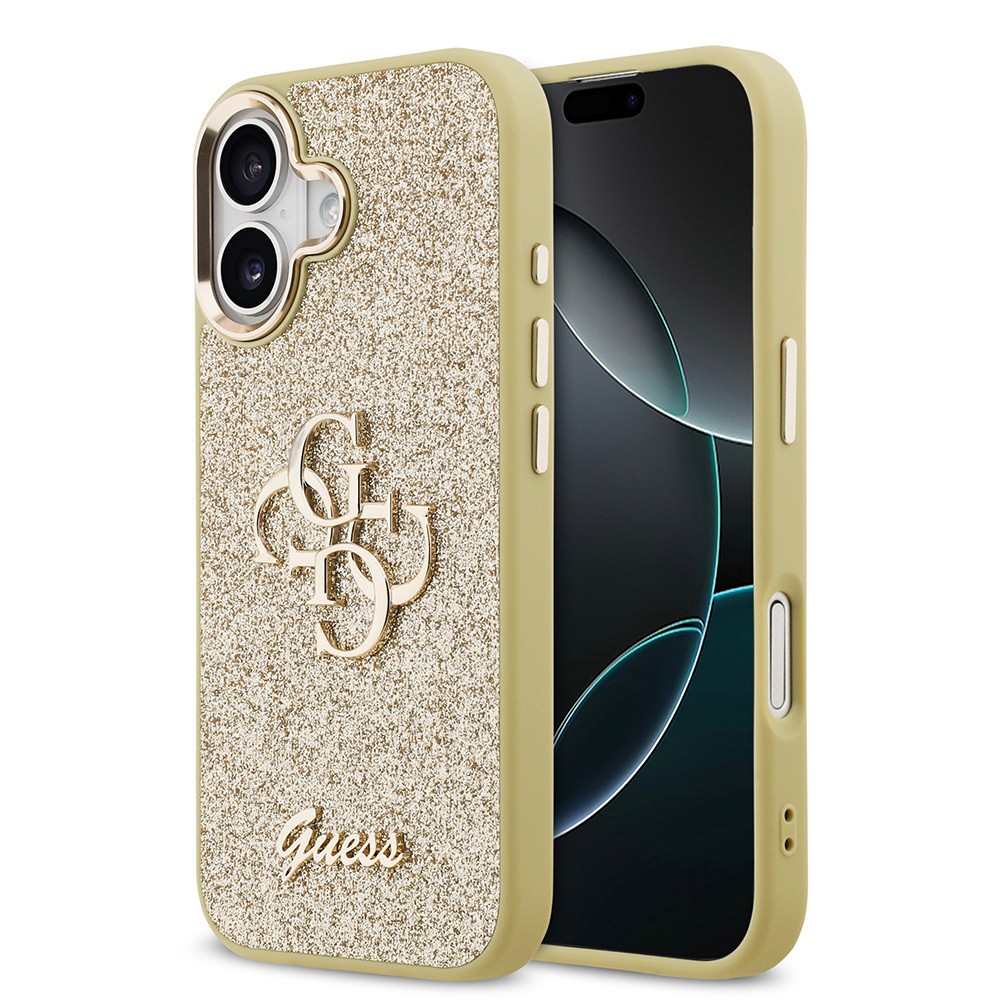 Apple iPhone 17 Kılıf Guess Orjinal Lisanslı 4G Büyük Metal Kamera Çerçeveli ve Logolu Glitter Kapak