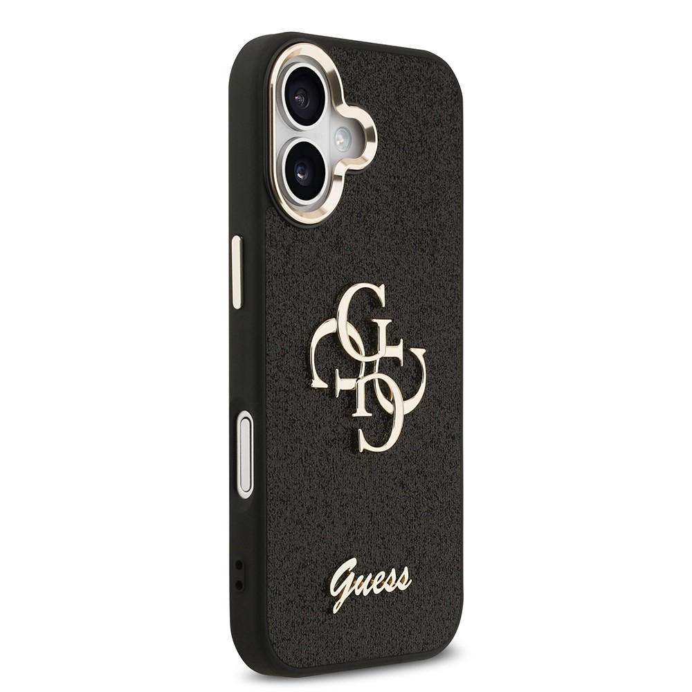 Apple iPhone 17 Kılıf Guess Orjinal Lisanslı 4G Büyük Metal Kamera Çerçeveli ve Logolu Glitter Kapak
