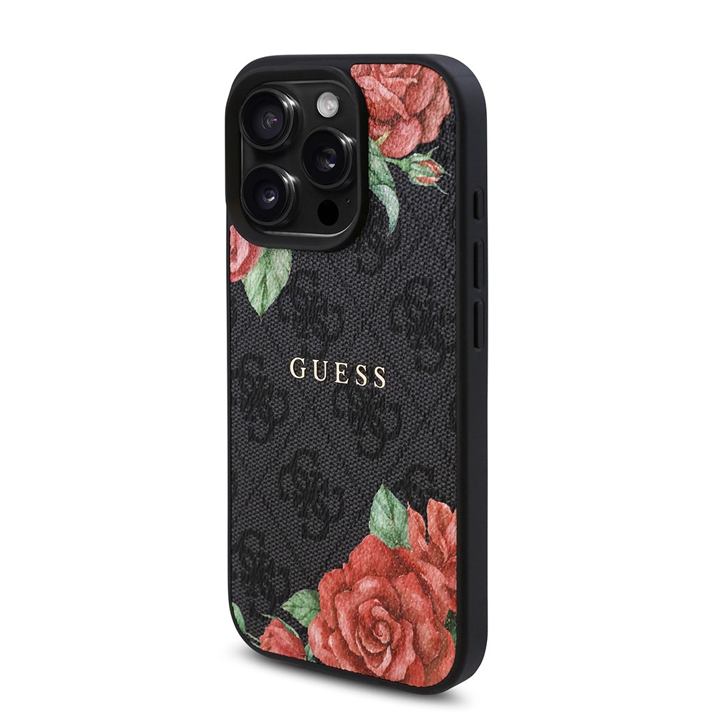 iPhone 16 Pro Kılıf Guess Orjinal Lisanslı Magsafe Şarj Özellikli Gül Baskılı 4G Desenli Yazı Logolu Kılıf