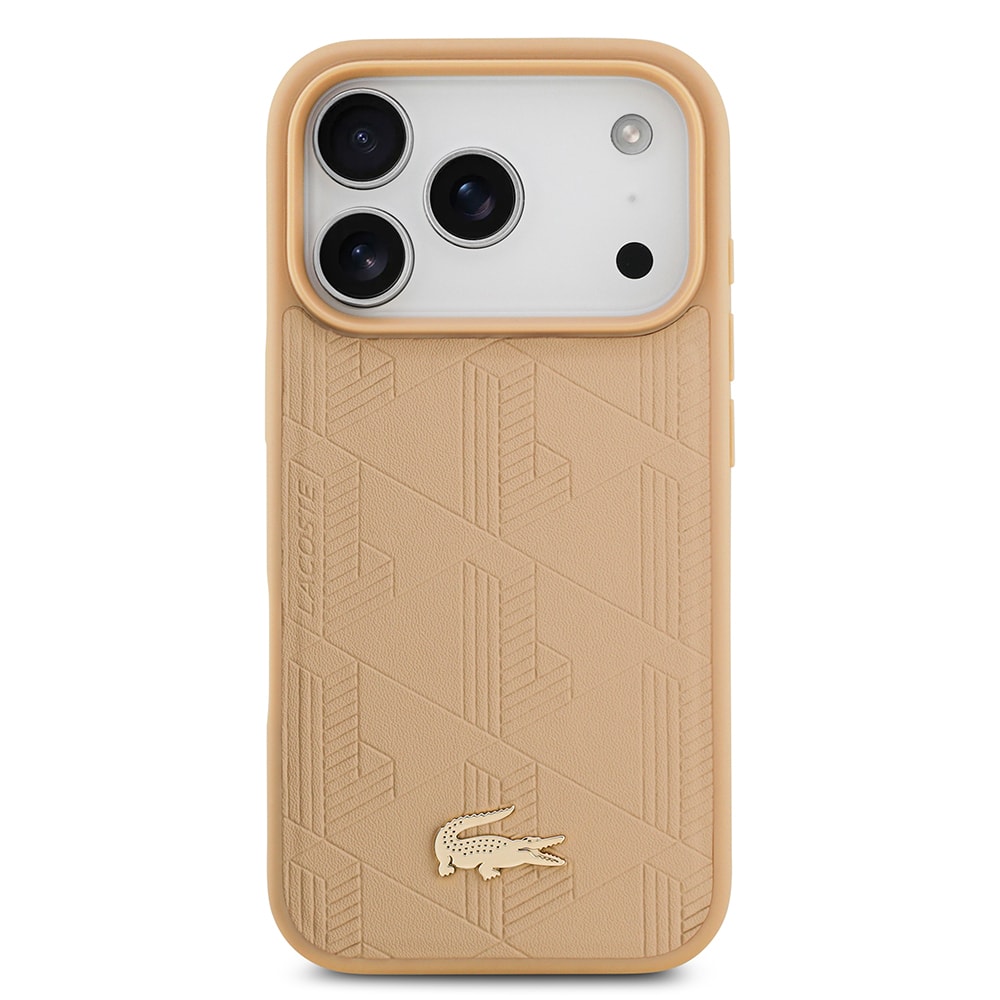 Apple iPhone 17 Pro Kılıf Lacoste Orjinal Lisanslı M-safe Şarj Özellikli PU Deri Tasarımlı Karışık Monogram Desenli Kapak
