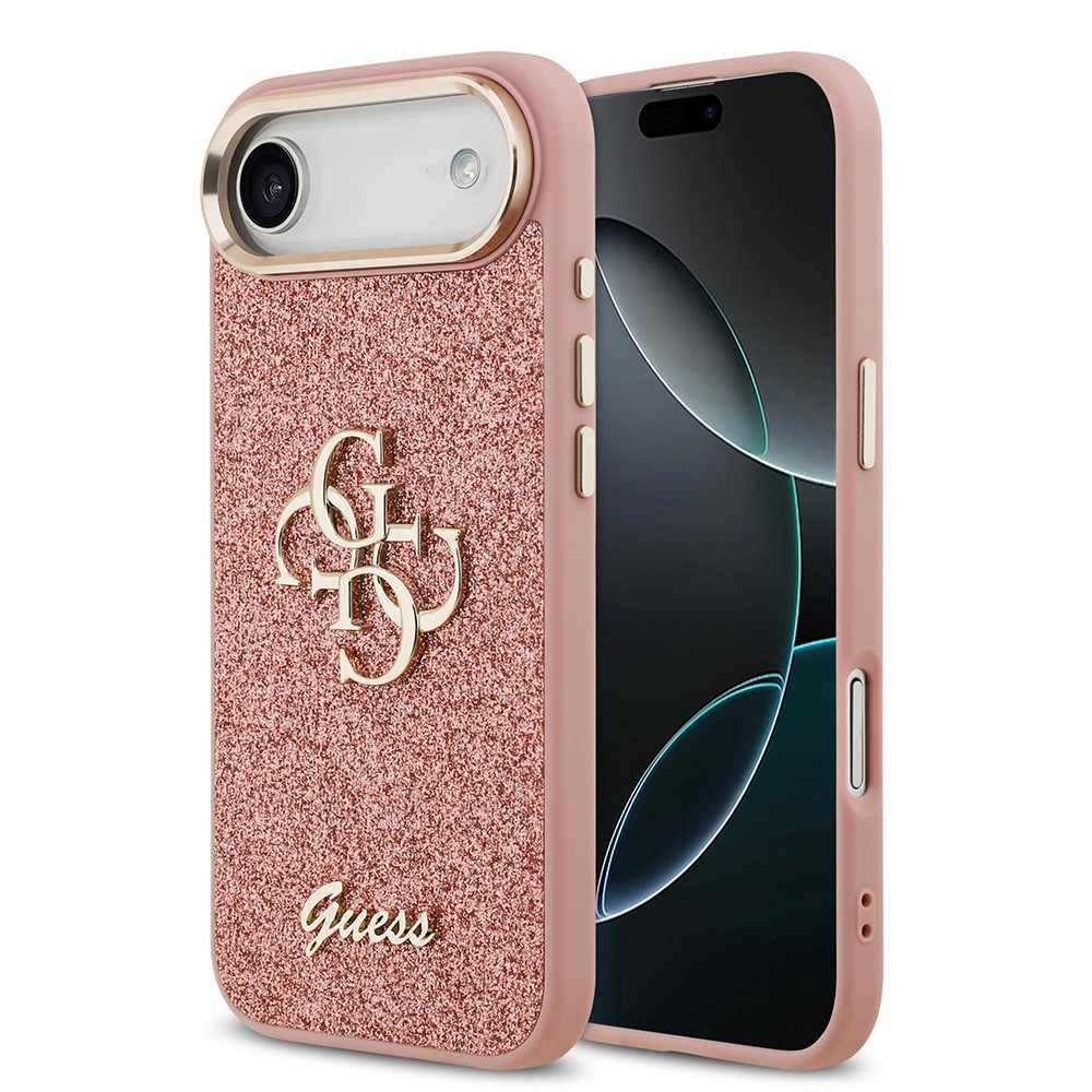 Apple iPhone 17 Air Kılıf Guess Orjinal Lisanslı 4G Büyük Metal Kamera Çerçeveli ve Logolu Glitter Kapak