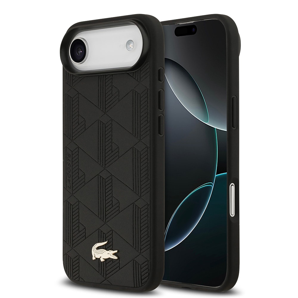 Apple iPhone 17 Air Kılıf Lacoste Orjinal Lisanslı M-safe Şarj Özellikli PU Deri Tasarımlı Karışık Monogram Desenli Kapak