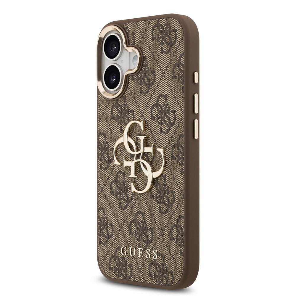 Apple iPhone 17 Kılıf Guess Orjinal Lisanslı Gold Metal Kamera Çerçeveli 4G Desenli Metal Büyük 4G ve Yazı Logolu Kapak