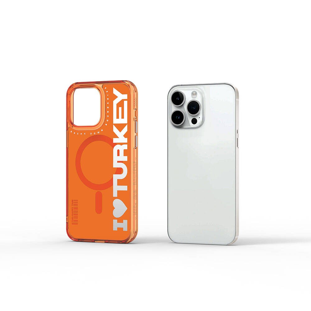 iPhone 15 Pro Kılıf Magsafe Şarj Özellikli I Love Turkey Yazı Desenli Wiwu Turkey E Serisi Kılıf