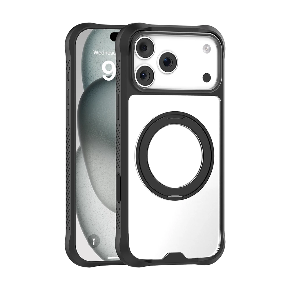 Apple iPhone 17 Pro Kılıf M-safe Şarj Özellikli Parmak Ring Standlı Airbag Tasarımlı Mutural Obsidian Serisi Kapak