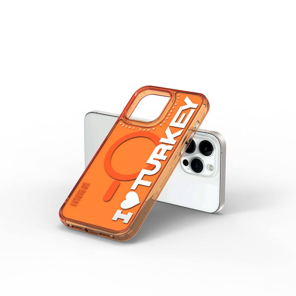 iPhone 15 Pro Kılıf Magsafe Şarj Özellikli I Love Turkey Yazı Desenli Wiwu Turkey E Serisi Kılıf