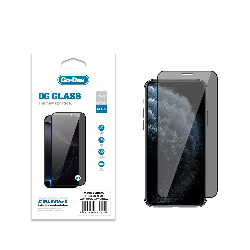 Apple iPhone 11 Pro Max Go Des OG Glass Privacy Antistatik Temperli Cam Ekran Koruyucu