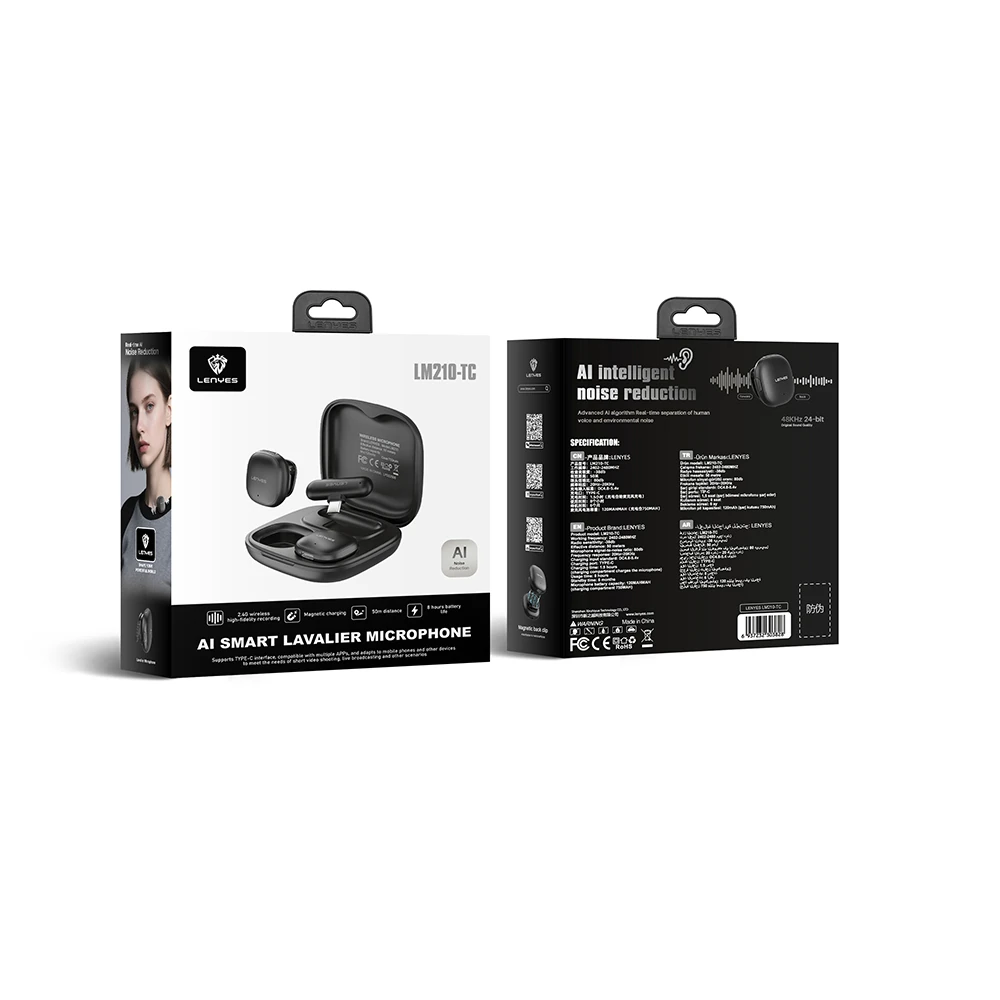 Lenyes LM210 Type-C Portlu Yapay Zeka Gürültü Önleyici Özellikli Kablosuz Yaka Mikrofonu