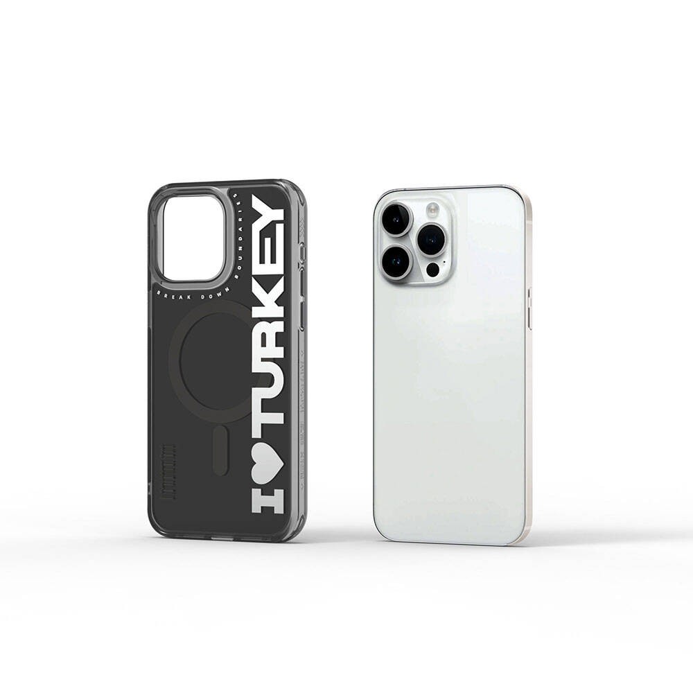iPhone 15 Pro Kılıf Magsafe Şarj Özellikli I Love Turkey Yazı Desenli Wiwu Turkey E Serisi Kılıf