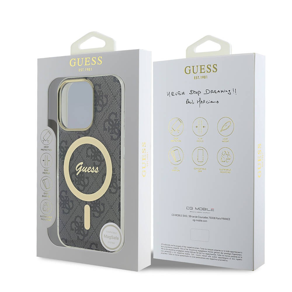 iPhone 16 Pro Max Kılıf Guess Orjinal Lisanslı Magsafe Şarj Özellikli Yazı Logolu 4G Desenli Kılıf