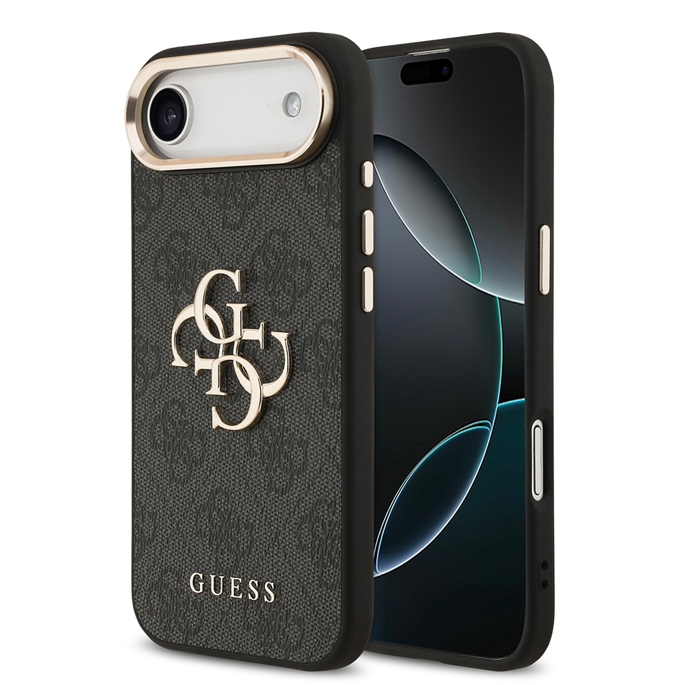 Apple iPhone 17 Air Kılıf Guess Orjinal Lisanslı Gold Metal Kamera Çerçeveli 4G Desenli Metal Büyük 4G ve Yazı Logolu Kapak
