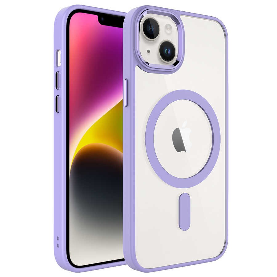 iPhone 14 Plus Kılıf Wireless Şarj Özellikli Zore Krom Magsafe Silikon Kılıf