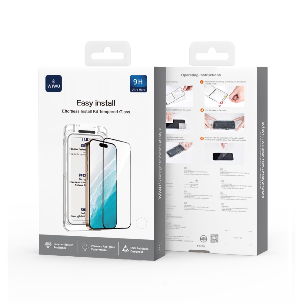 Apple iPhone 17 Pro Wiwu SQ-008 Oleofobik Easy Install Darbeye Karşı Dayanıklı Temperli Cam Ekran Koruyucu + Kolay Uygulama Aparatlı