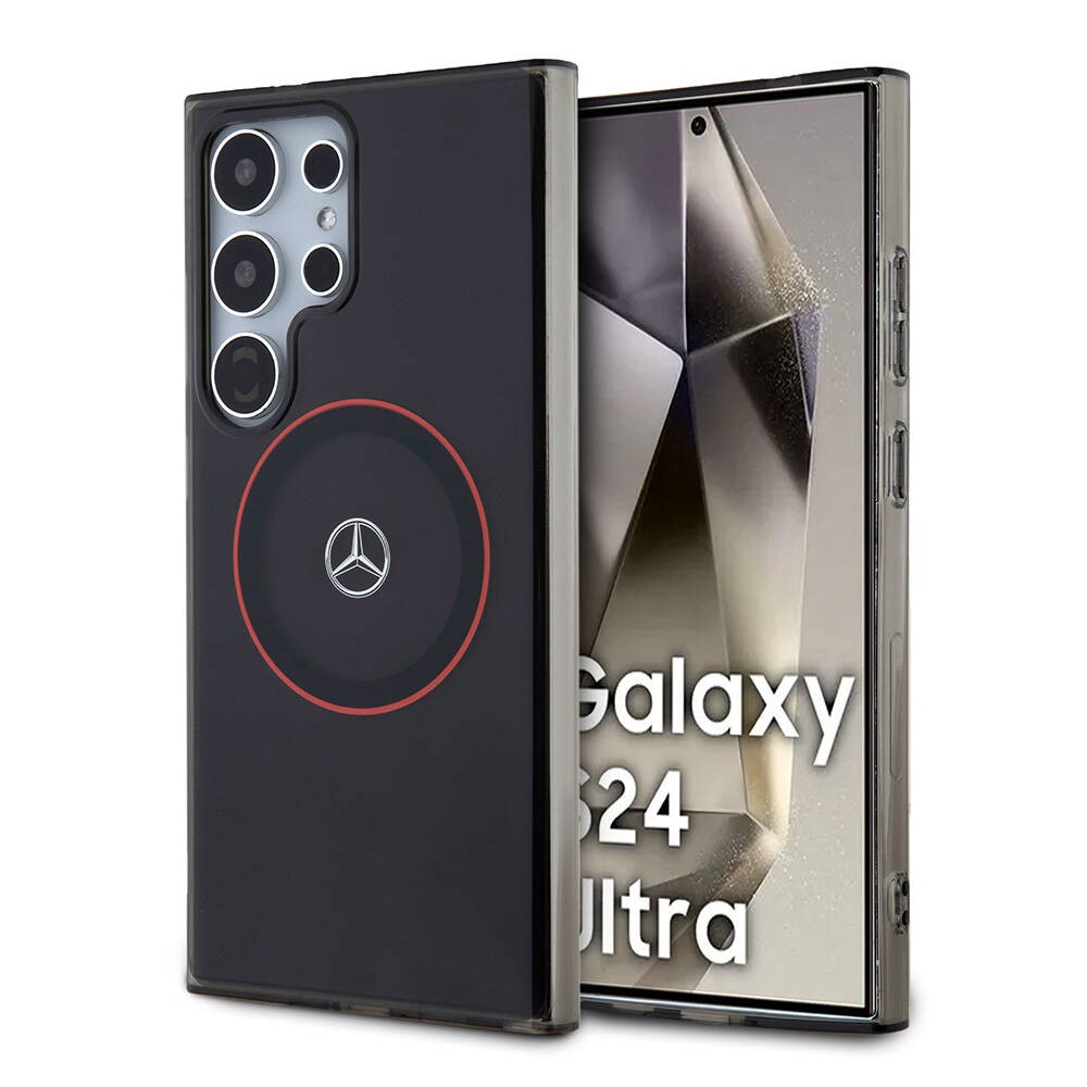 Galaxy S24 Ultra Kılıf Mercedes Benz Orjinal Lisanslı Magsafe Şarj Özellikli IML Yıldız Logolu Red Ring Kılıf