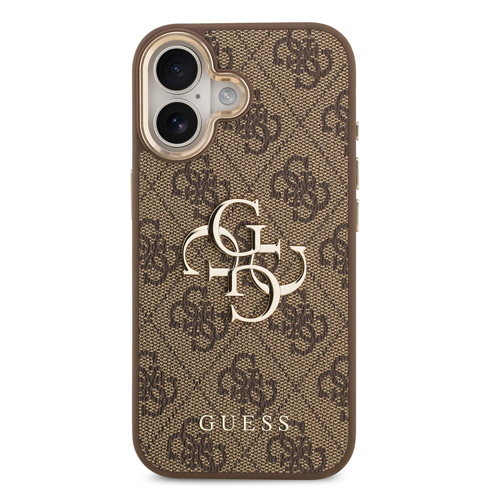 Apple iPhone 17 Kılıf Guess Orjinal Lisanslı Gold Metal Kamera Çerçeveli 4G Desenli Metal Büyük 4G ve Yazı Logolu Kapak