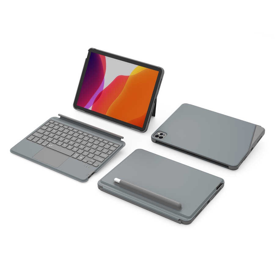 iPad Air 10.9 2020 (4.Nesil) Wiwu Combo Led Işıklı Magnetik Standlı Klavyeli Kılıf
