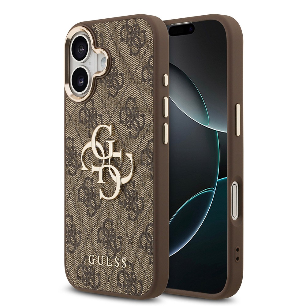Apple iPhone 17 Kılıf Guess Orjinal Lisanslı Gold Metal Kamera Çerçeveli 4G Desenli Metal Büyük 4G ve Yazı Logolu Kapak