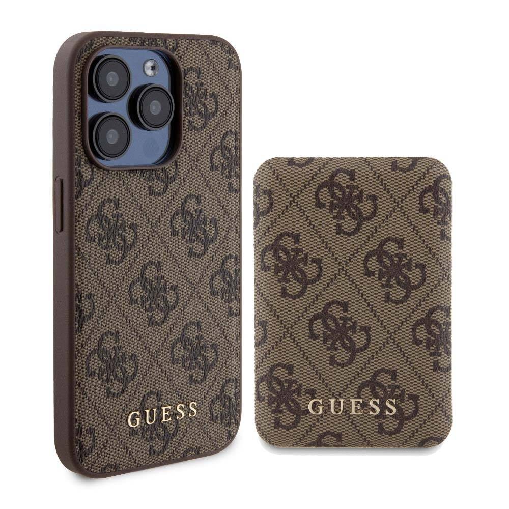 iPhone 15 Pro Max Kılıf Guess Orjinal Lisanslı Magsafe Şarj Özellikli Yazı Logolu 4G Desenli Kapak + Powerbank 5000mAh 2in1 Set