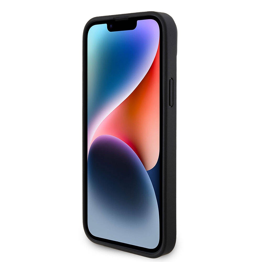 iPhone 15 Kılıf Guess Orjinal Lisanslı PU Deri Taşlı Üçgen Logo 4G Desenli Strass Kılıf