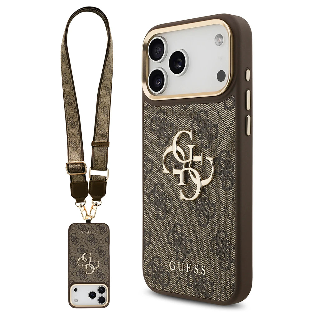 Apple iPhone 17 Pro Max Kılıf Guess Orjinal Lisanslı 4G Büyük Metal Logolu Kalın Askılı Kapak