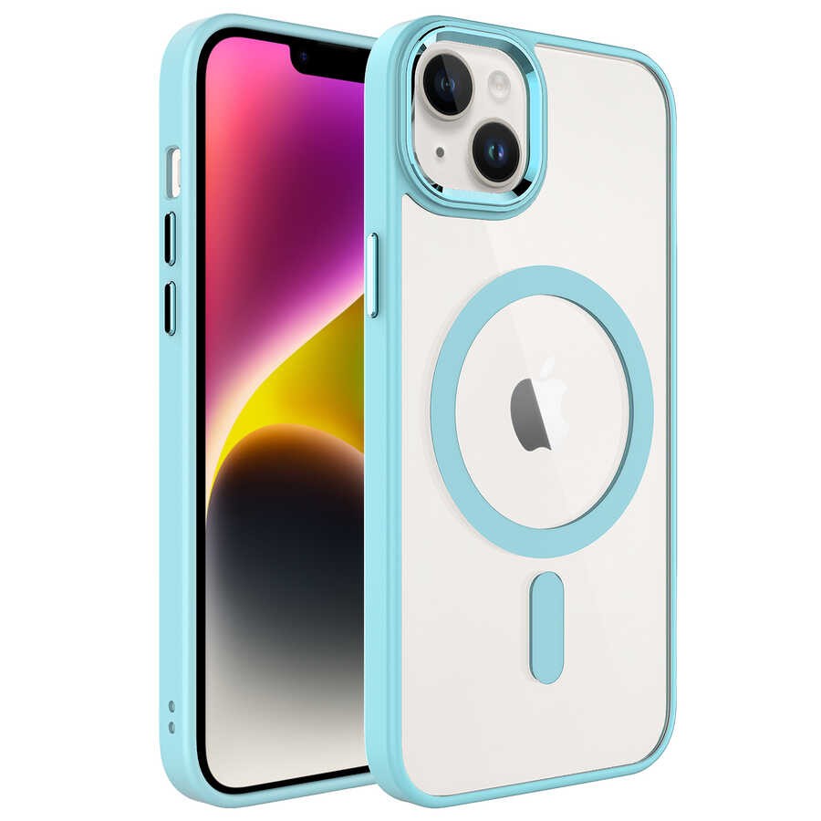 iPhone 14 Plus Kılıf Wireless Şarj Özellikli Zore Krom Magsafe Silikon Kılıf