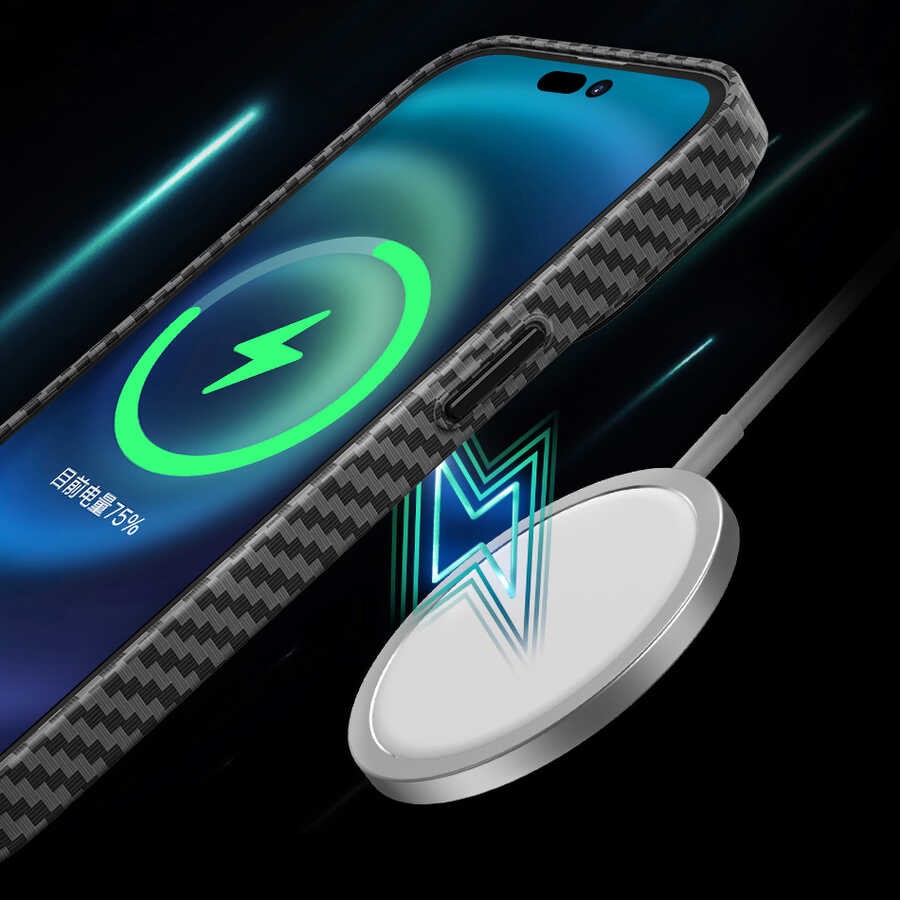 iPhone 14 Pro Max Kılıf ​​​​​Wiwu Karbon Fiber Görünümlü Magsafe Wireless Şarj Özellikli Kabon Kılıf