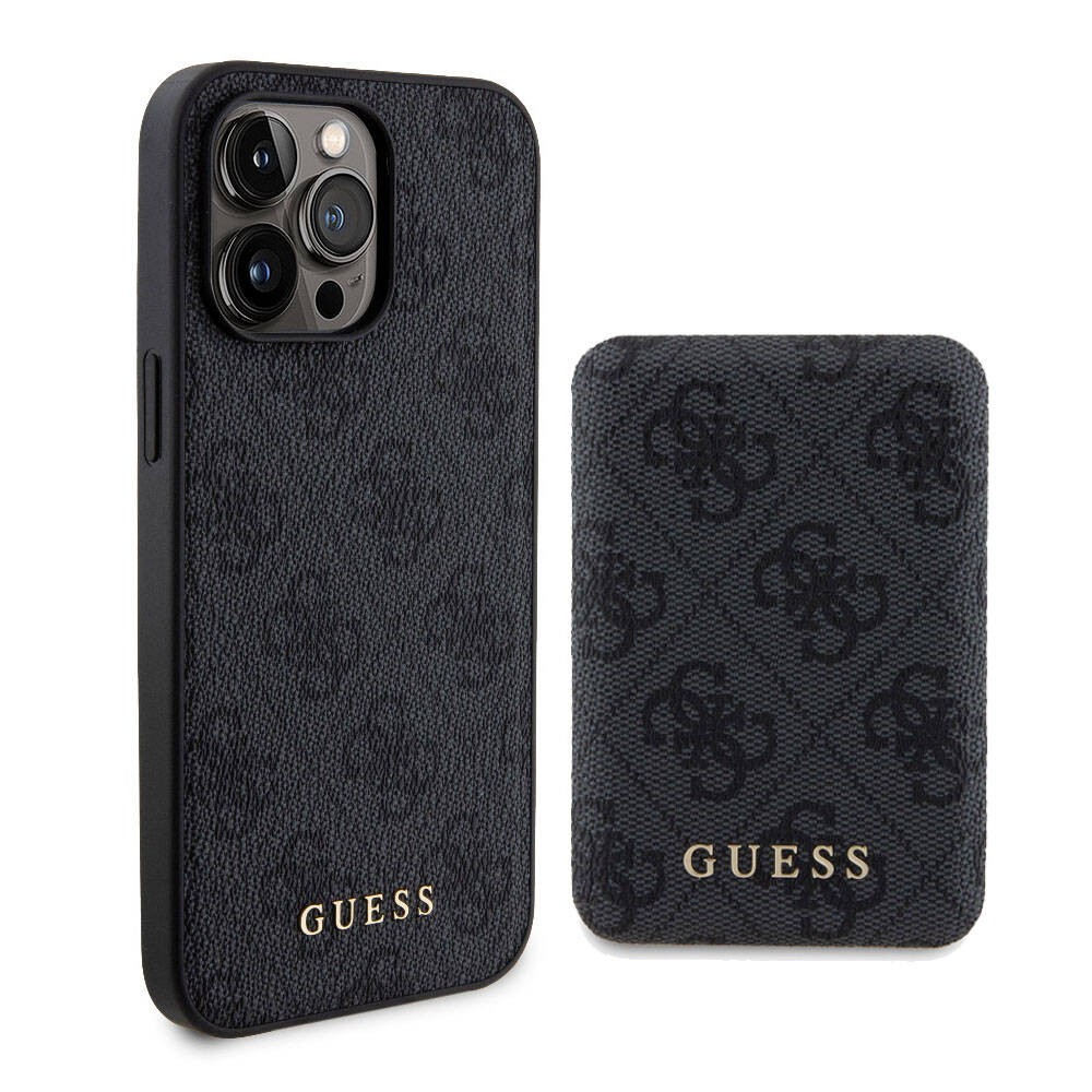 iPhone 15 Pro Max Kılıf Guess Orjinal Lisanslı Magsafe Şarj Özellikli Yazı Logolu 4G Desenli Kapak + Powerbank 5000mAh 2in1 Set