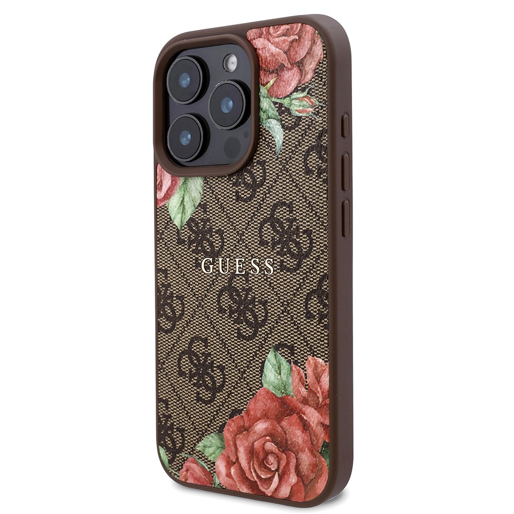 iPhone 16 Pro Kılıf Guess Orjinal Lisanslı Magsafe Şarj Özellikli Gül Baskılı 4G Desenli Yazı Logolu Kılıf