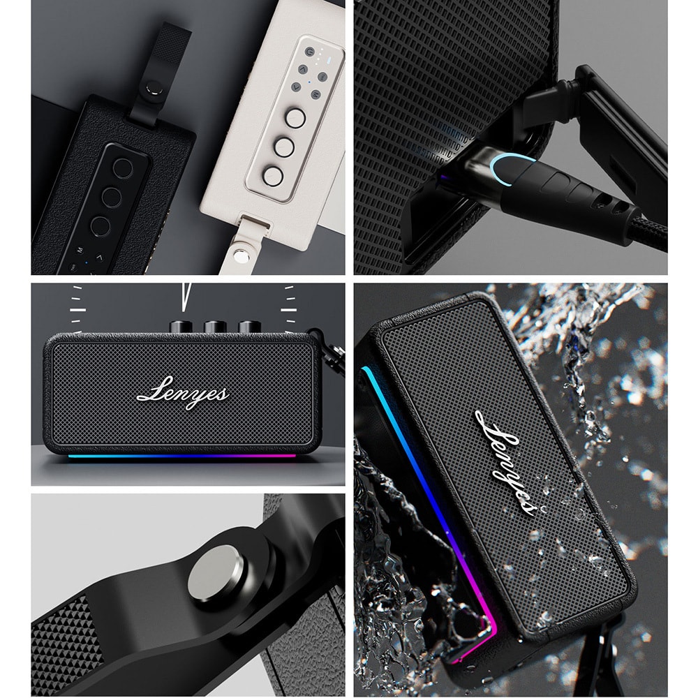 Lenyes S876 Supreme Serisi RGB Işıklı Taşınabilir Su Geçirmez TWS Bluetooth Hoparlör v5.3 45W