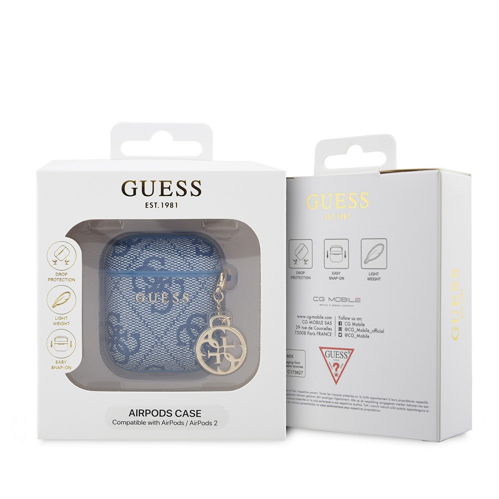 Airpods Kılıf Guess Orjinal Lisanslı 4G Desenli Metal Script Logolu 4G Charm PU Deri Kapak