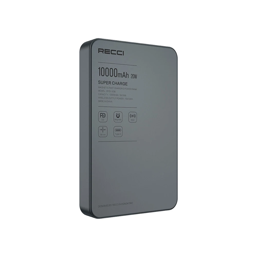 Recci RPB-W36 Ultra İnce PD 20W Hızlı Şarj Özellikli Wireless Powerbank 15W 10000mAh