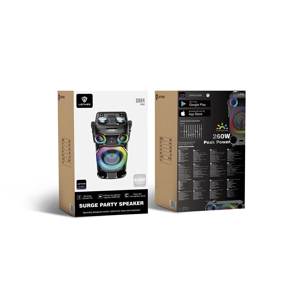 Lenyes S884 RGB Işıklı Çift Mikrofonlu Kablosuz TWS Bluetooth Speaker Hoparlör v5.3